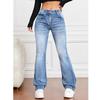 Mulheres comprimento total estiramento jeans calças de cintura alta calças retas senhoras casual longo jean pant