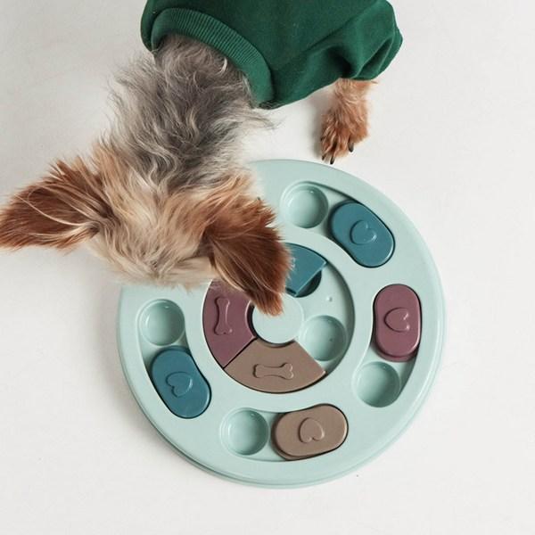 Dingdong Pet Pet Intelligence Development Puzzle Snack Toy IQ Toy Round Diameter 23cm x Height 2.5cm, Blue, 1 Piece