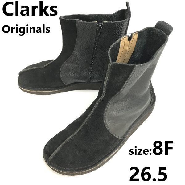 

Clarks Оригинальные двухцветные замшевые ботинки на молнии сбоку 8F 26.5 черные