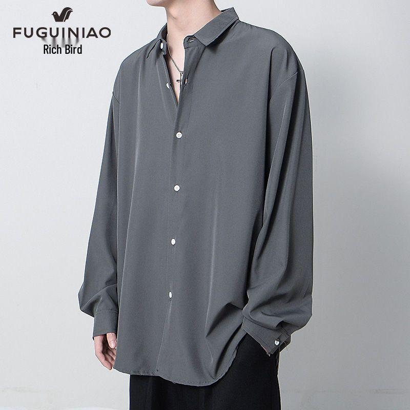 

Men s Ice Silk Korean Loose Fit White Long Sleeve Shirt 3XL (78-85 kg)