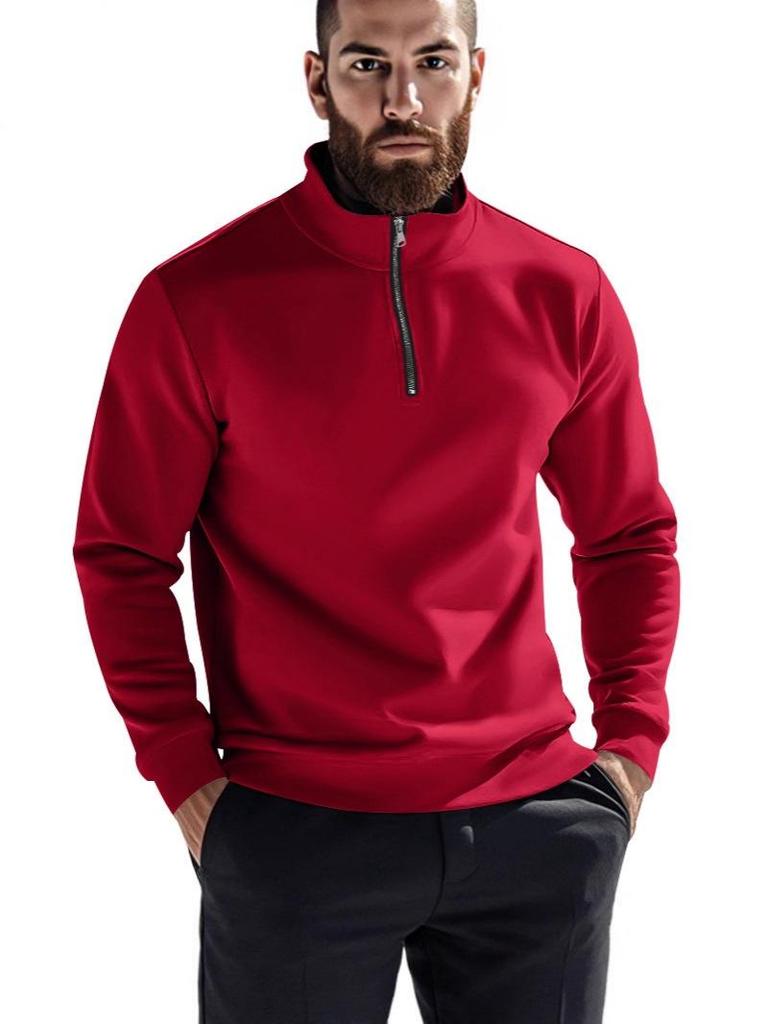 Men's Autumn Winter Casual Zipper Stand Collar Fleece Hoodie Jacket