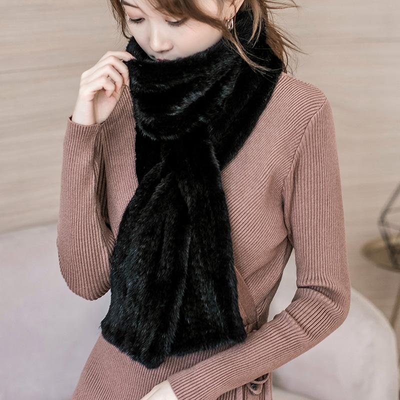 Real Mink Fur Knit Scarf for Women Winter Warm Fur Shawls Colorful Shoulder Warmer Long Mixed Hand-made Neck Warm Scarf