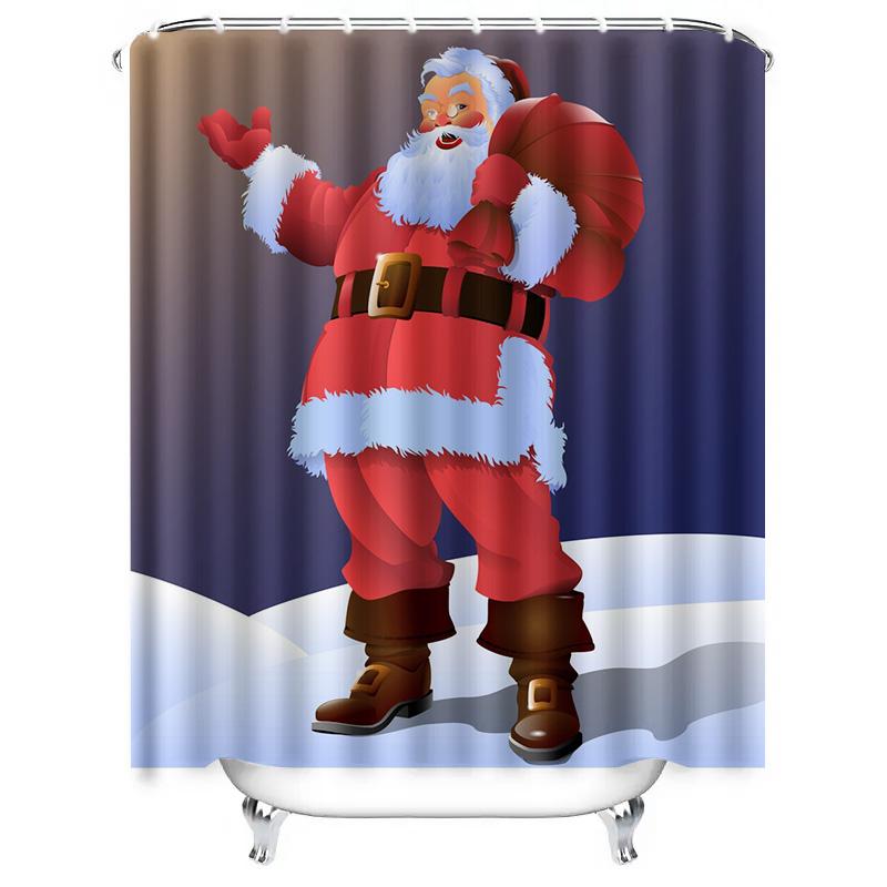 TU Christmas Santa Claus Shower Curtain Festive Holiday Bathroom Decor Waterproof Xmas Pattern Backdrop Holiday Home Decor Gift