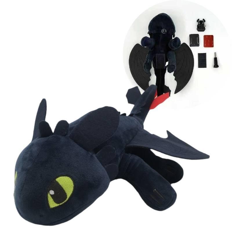 Toothless Dragon Helmet Sucker Plush Motorcycle Decoration 20cm Black