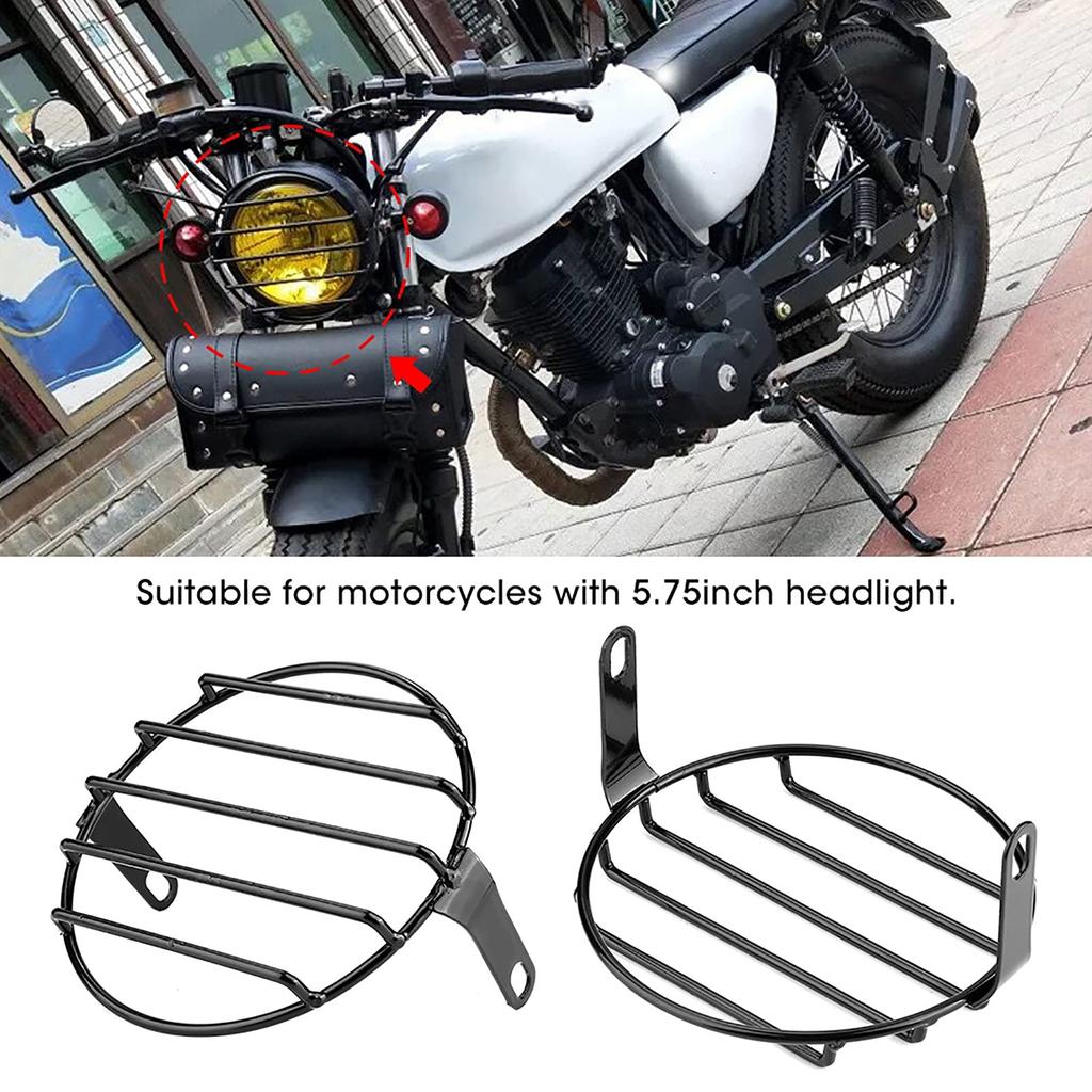 7.09INCH Motorcycle Headlight Grille Cover - Retro Round Metal Guard for LED Headlamp Black Aluminum