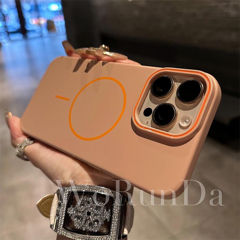 Applicable to iPhone16 contrasting color frame magnetic suction mobile phone case Apple 15promax thin ring skin feeling ultra-thin protective case