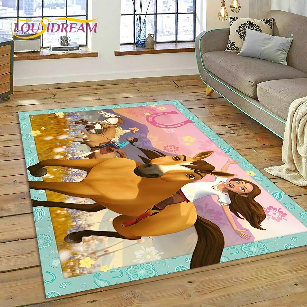 Spirit Riding Free Cartoon Horses Rug Carpet for Living Room Bedroom Home Decor,Non-slip Decoration for Sofa Doormat Girl Gift