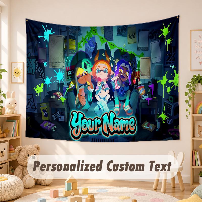Custom Name Text Tapestry,Splatoon Boho Wall Hanging, Decorative Backdrop Tapestry For Room