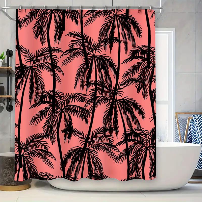 Summer Bath Shower Curtain Polyester Printed Black Palm Tree Pink White Bathtub Decorative Home Waterproof Fabric Custom Size