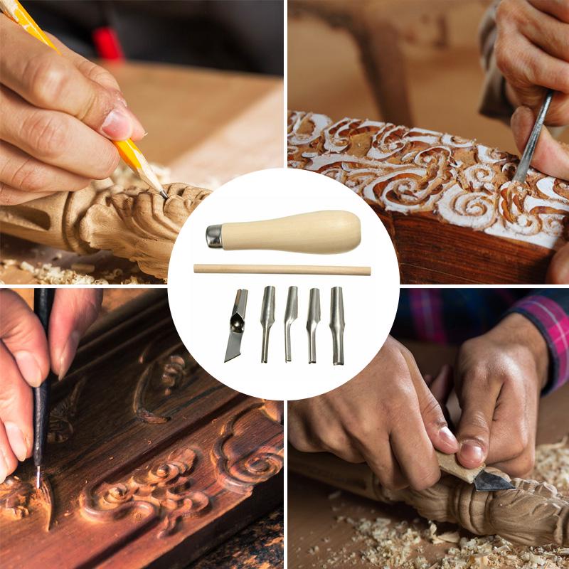 Carving Tool Set Wood Handle Cutting Kit for Printing Blocks Rubber Stamps Art Craft Supplies