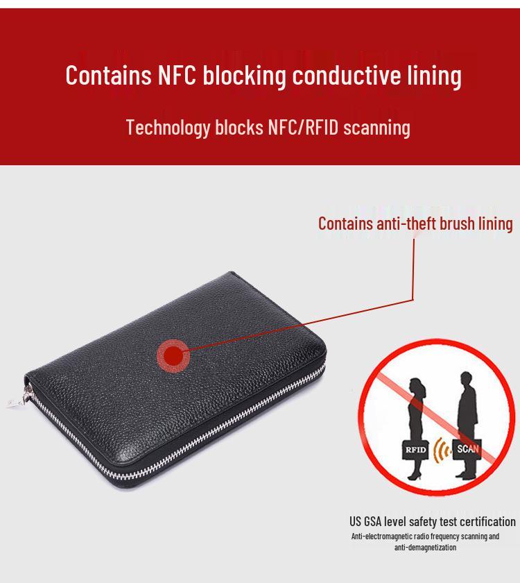 RFID Long Wallet: Top Grain Cowhide Passport & Document Holder with Zipper Phone Pouch for Men & Women