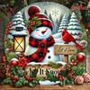 Vintage Christmas Wreath Iron Sign Snowman Winter Decor