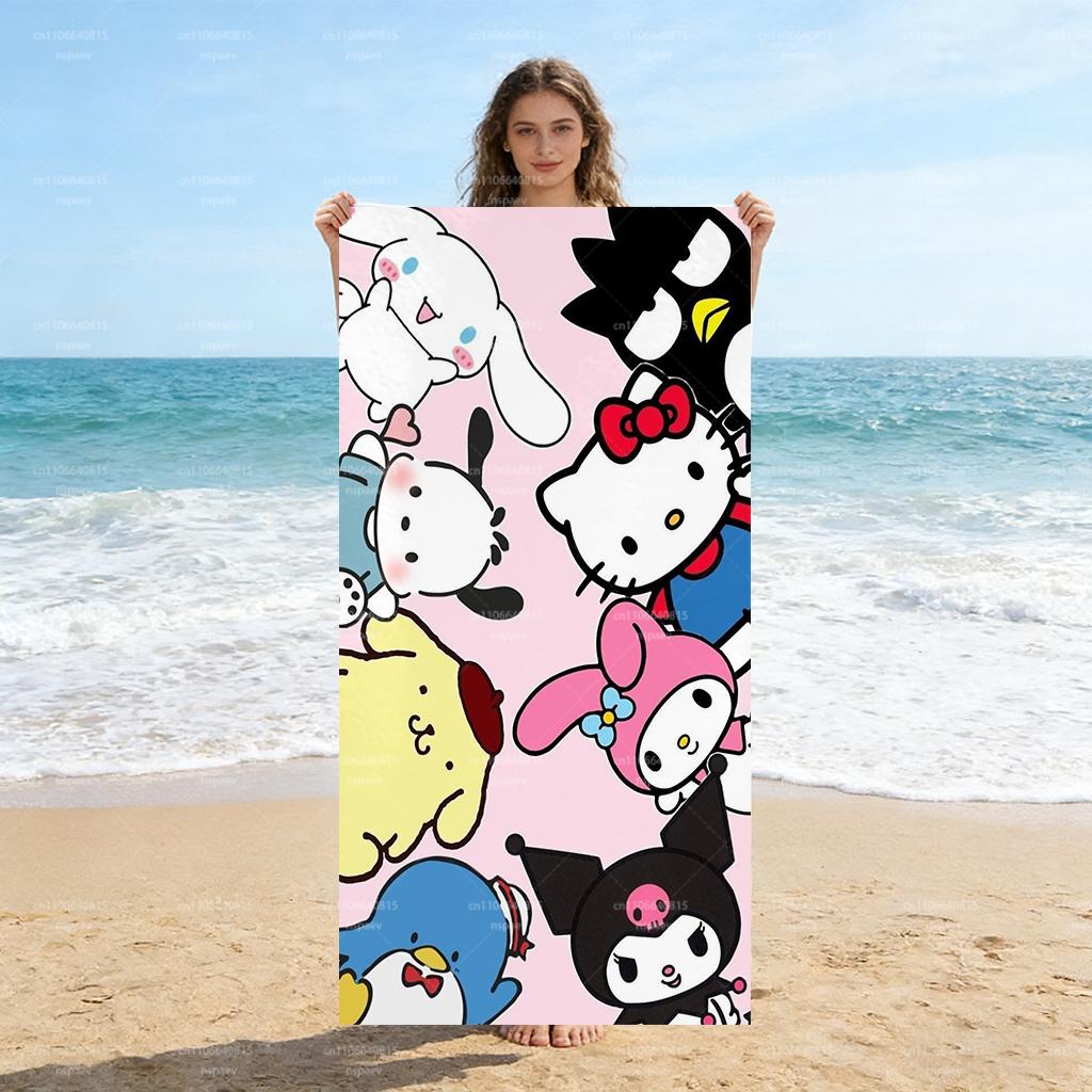 

Sanrio Characters Beach Towel, Cute Kawaii Anime Microfiber Bath Towel, Quick Dry Pool Swim Towel for Kids Adults Beach Vacation W40*H60(CM)