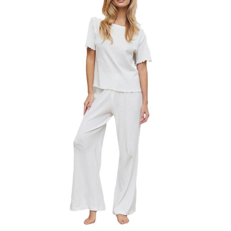 Europe, America, spring and summer new knitted cotton pajamas women's short-sleeved trousers casual loungewear set