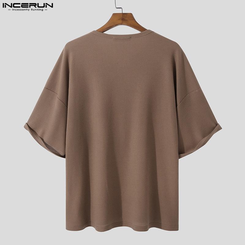 INCERUN Summer Men Short Sleeve Baggy O-neck Knit Loose Tee Tops