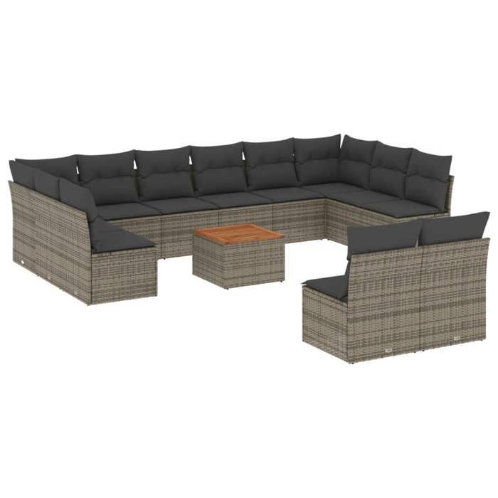 VidaXL Salon de Jardin avec Coussins 13 pcs, Canapés de Terrasse, Ensemble de Meubles de Patio, Mobilier d'Extérieur, Gris 3256228