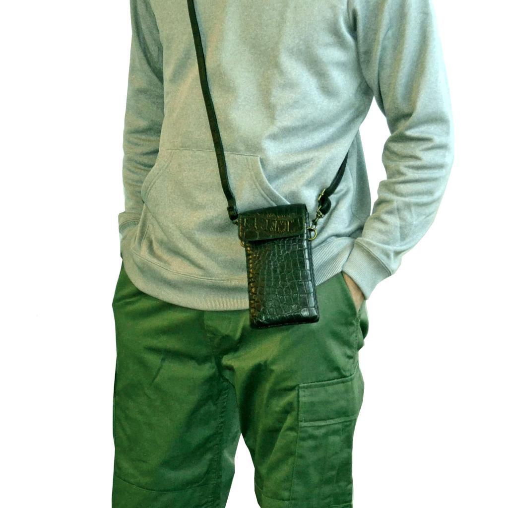 Roberto Ricci Echte Krokodilleder Smartphone Reise-Gadget Zubehör Schwarzer Beutel, Beutel, Beutel, Beutel, 10x18x3.5cm,