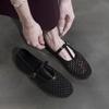 Sheepskin Version~ Hollow and Breathable Outer Wear Summer Mary Jane Sandals Women's One-word Small Single Shoes with Round Head, Shallow Mout