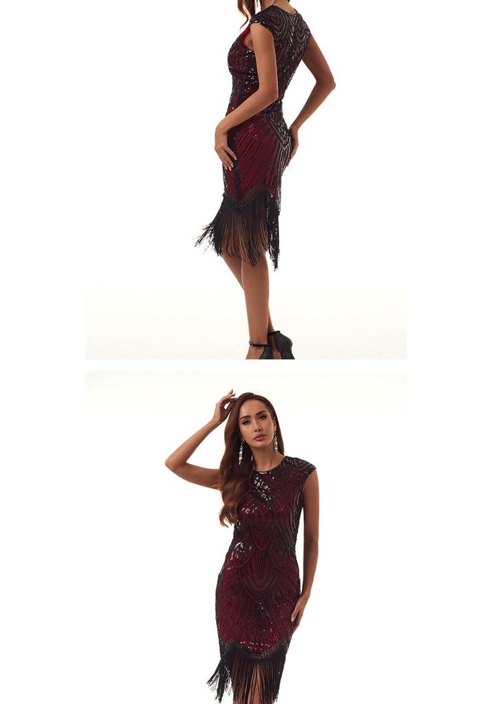 Abito Gatsby con Paillettes e Frange Anni '20 - Abbigliamento da Ballo per Feste Formali X-082