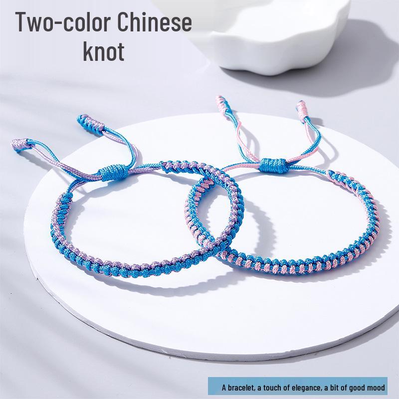 Women's Two-Color Ethnic Knot Bracelet: High-End Handwoven Jewelry