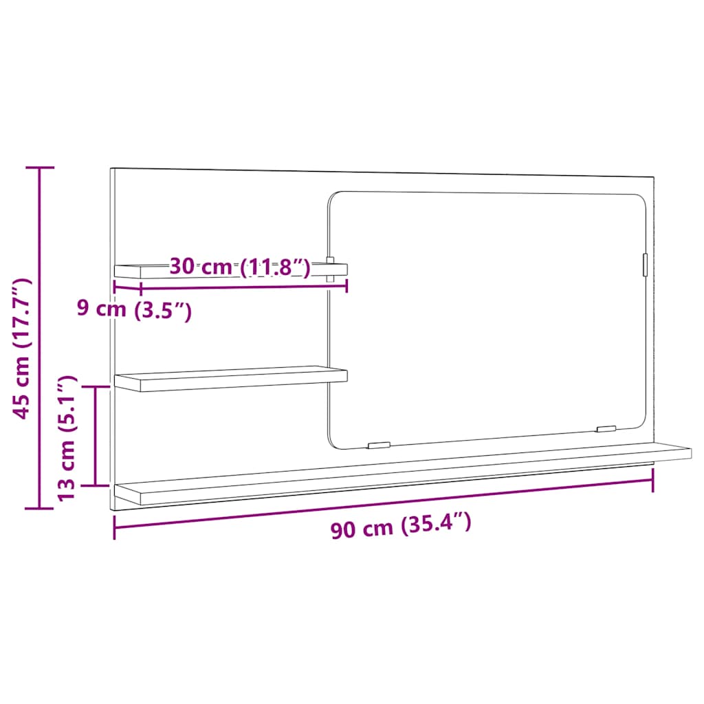 Bathroom Mirror with Shelves Artisan Oak Finish 90 x 11 x 45 cm Engineered Wood
