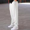 Men Suit Pants Drawstring Wide Leg Solid Color Straight Wide Leg Loose Drawstring Elastic Waist Daily Wear Formal Business Sport Trousers