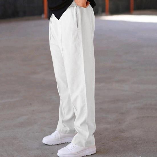 Men Suit Pants Drawstring Wide Leg Solid Color Straight Wide Leg Loose Drawstring Elastic Waist Daily Wear Formal Business Sport Trousers