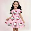2026 Summer Girls Dress Fashion Cartoon Cute Cinnamoroll &Hello Kitty 3D Printing Dresses Kids Short Sleeve Princess Clothing