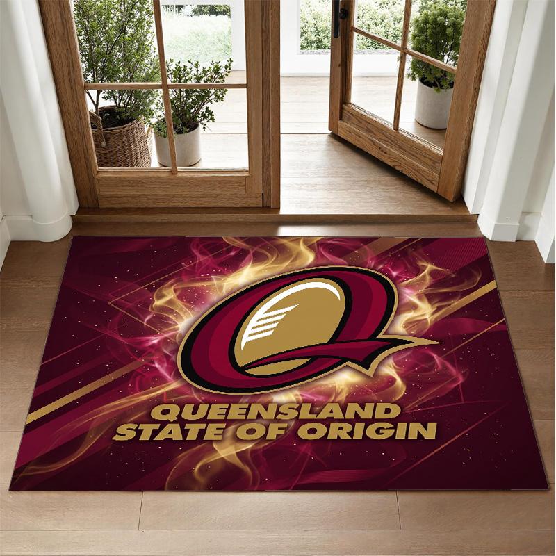 Queensland Maroons Design Crystal Velvet Rug Soft Decorative Mat for Bedroom Entrance