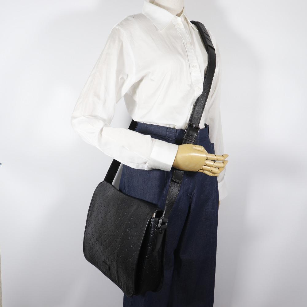 Gucci Messenger-Umhängetasche 145844 GG schwarz Sima-Leder Herren Gebraucht