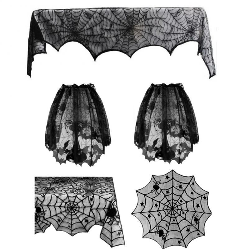

1/3/5 шт., черная кружевная скатерть-паутина для украшения Хэллоуина, семейный обеденный стол для вечеринки и фестиваля