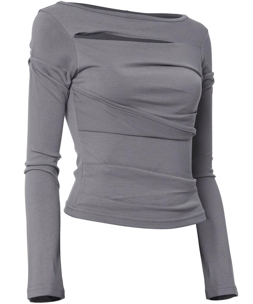 Peulleeoeob Asymmetrical Draped Long Sleeve (Fl-195_Gray)
