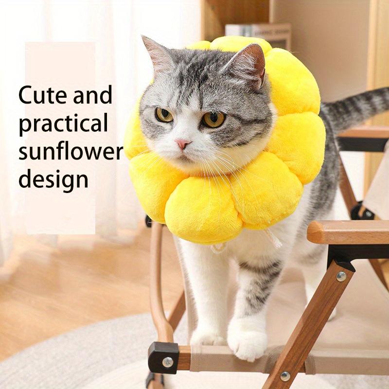 Sunflower Pet Collar Adjustable Anti-Bite Surgery Anti-Lick Wound Healing Cat Protection Collars Soft Plush Pet Head Cover