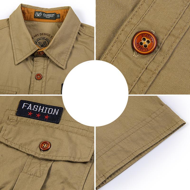 Sommarskjorta med dubbla fickor, halvärmad, herrskjorta med kort ärm 