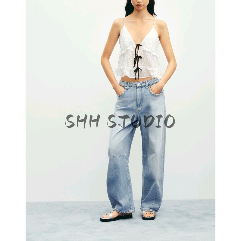 Summer New Product Women's Clothes Ins Style Laminated Decoration Cute Contrast Color Bowknot Decoration Sling Tops 3666112