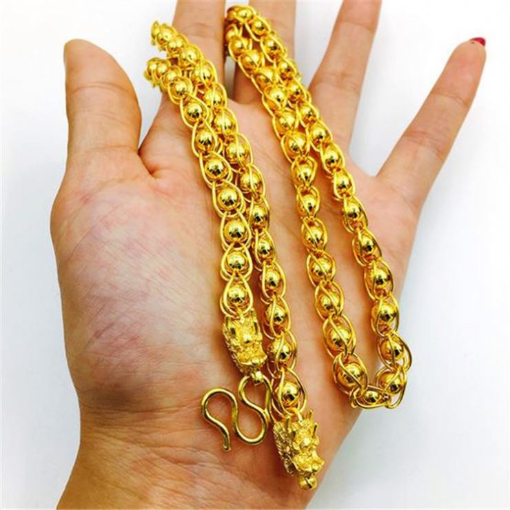 Gold Dubai Brass Fine Jewelry Men's Faucet Gold Plated Vacuum Plating Bead Necklace