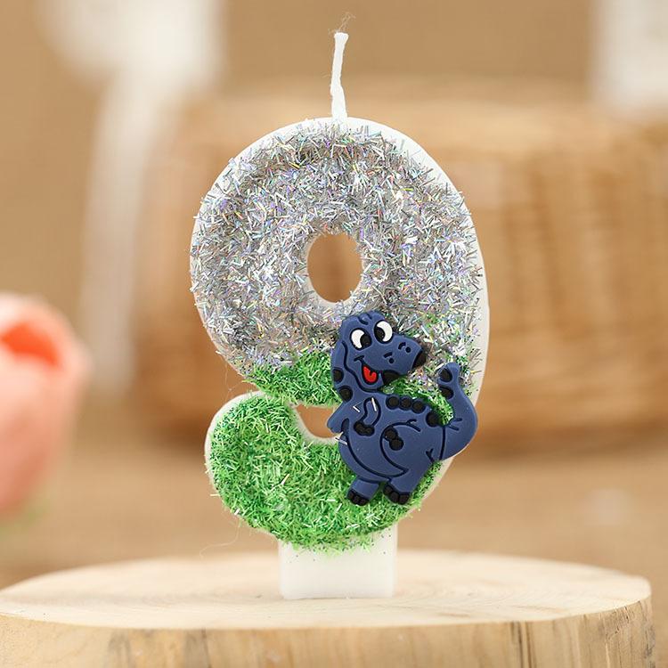 Świeczka urodzinowa z brokatem dinozaura, wysokość 3 cale, brokatowy wzór 3D, topper na tort, świeczki urodzinowe na tort z motywem zielonych zwierząt