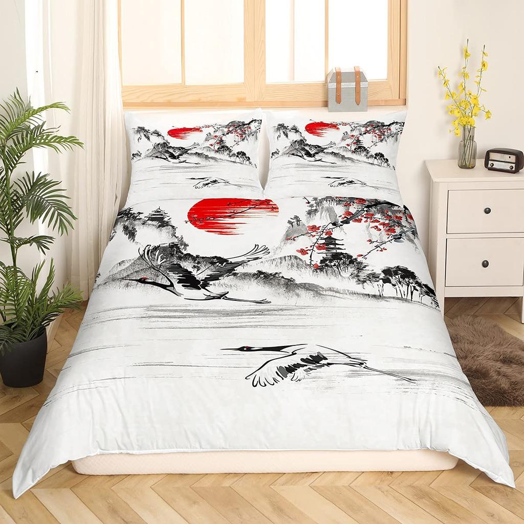 Comforter Chinese Ink Painting Scenery Full Natural Landscape Mountain Bedding Set Eagle Comforter Polyester