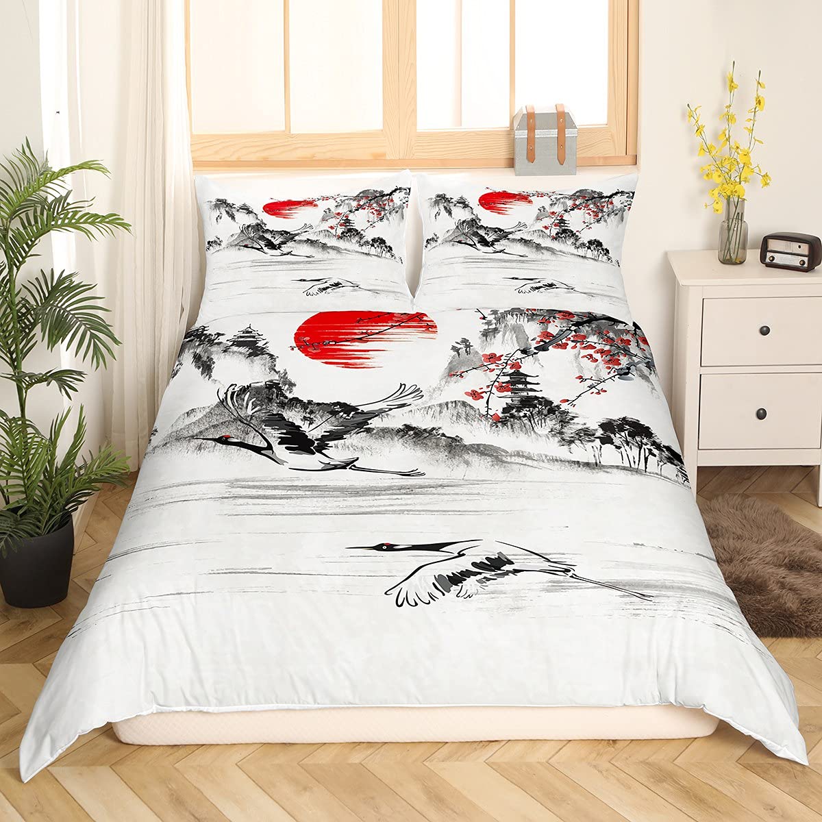 Китайская живопись тушью пейзаж пододеяльник полный комплект постельного белья — фото 10