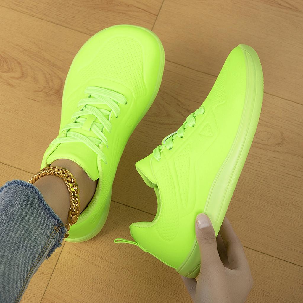 TUINANLE Modische Damen Flache Sneaker Bling Rosa Dicke Sohle Schnürung Glänzend Trend Freizeit Atmungsaktive Schuhe