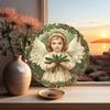 Vintage Christmas Angel Metal Tin Sign Rustic Round Wall Art Holiday Decor