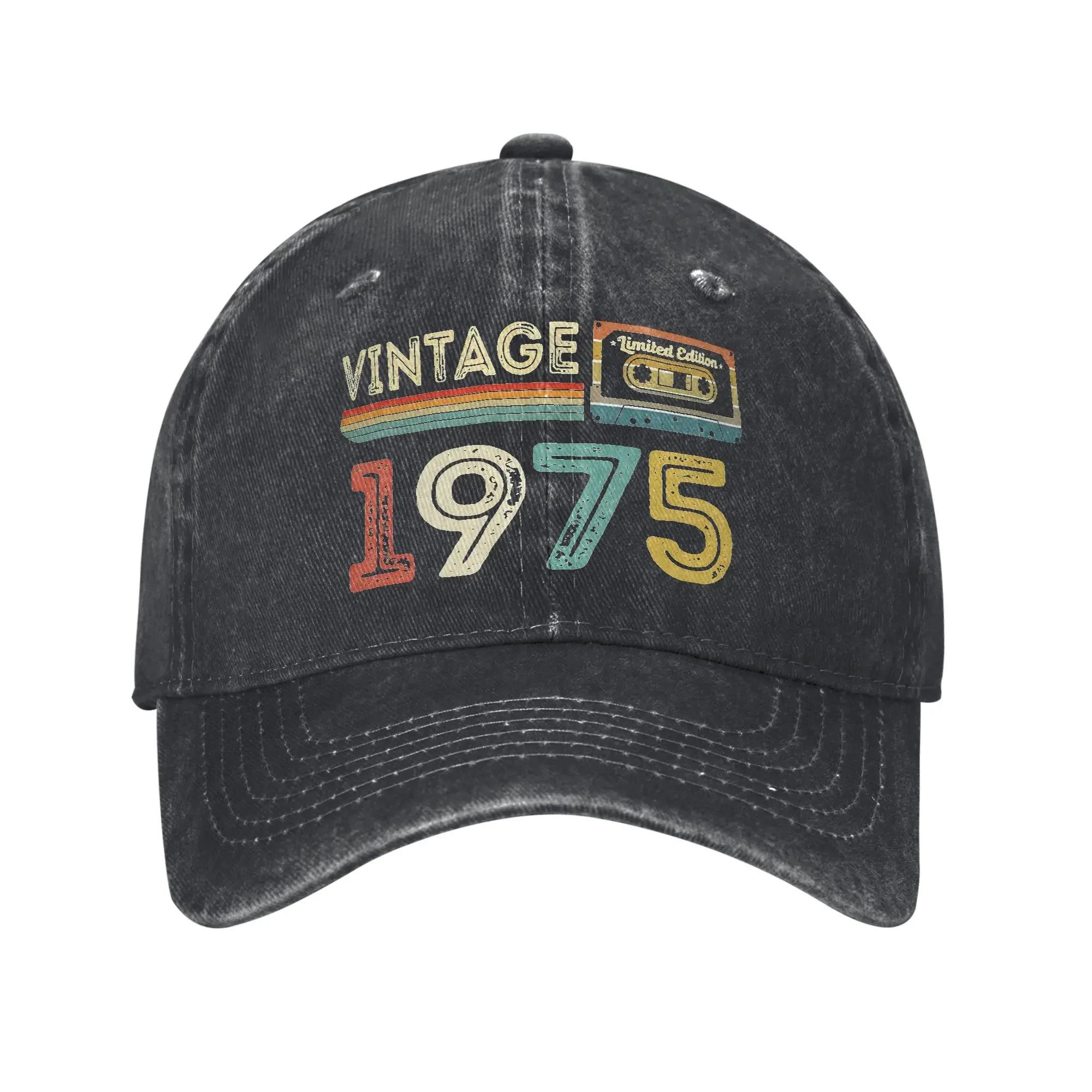 Vintage 1975 50th Birthday 50 Years Old Gift Present Accessories Baseball Caps Unisex Women Casual Hats Cap Adjustable Sun Cap One Size