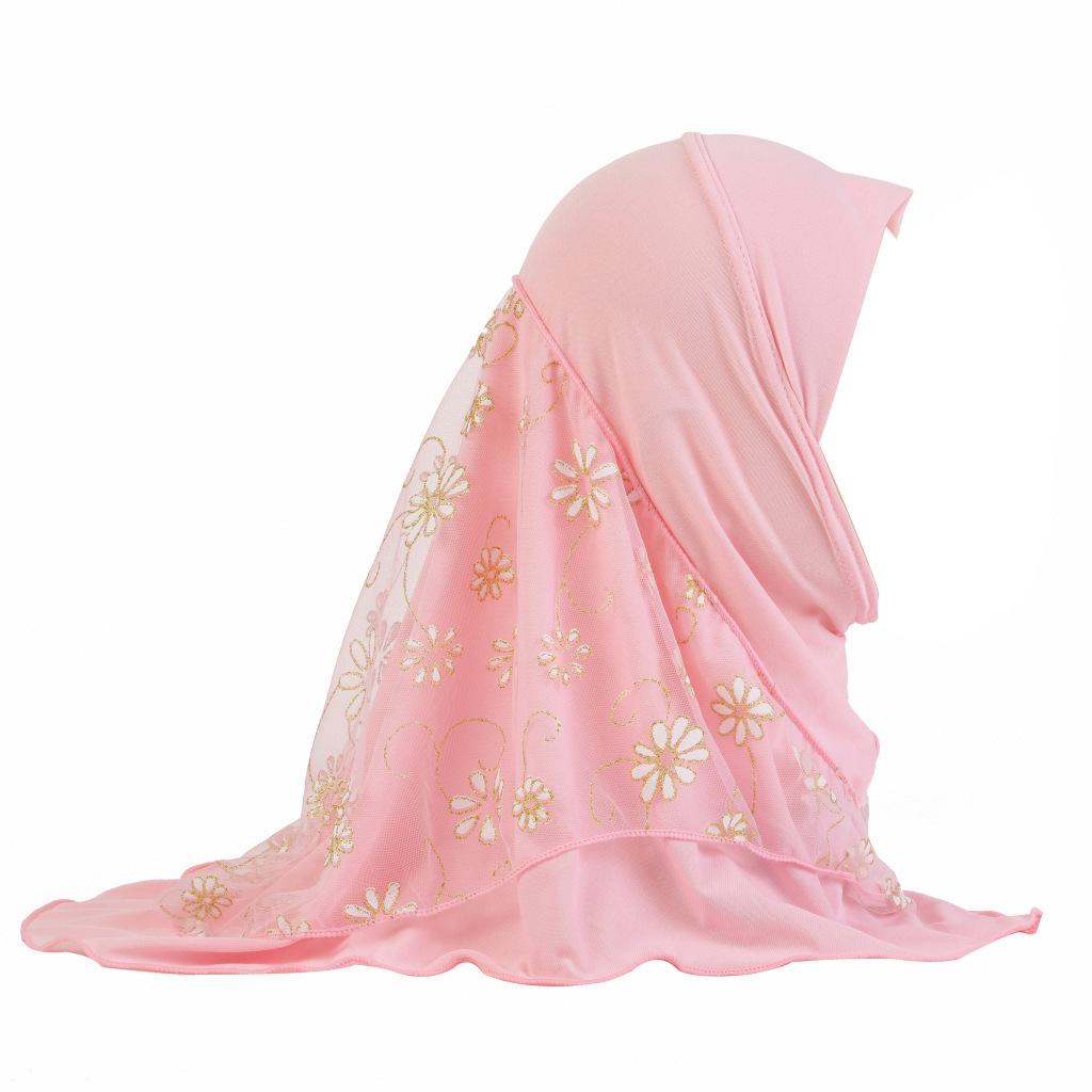 Fashion Instant Hijab Headscarf Fit 2-6 Years Old Girls Muslim Hijab Hat Islamic Headscarf Embroidery Full Cover Turban Caps