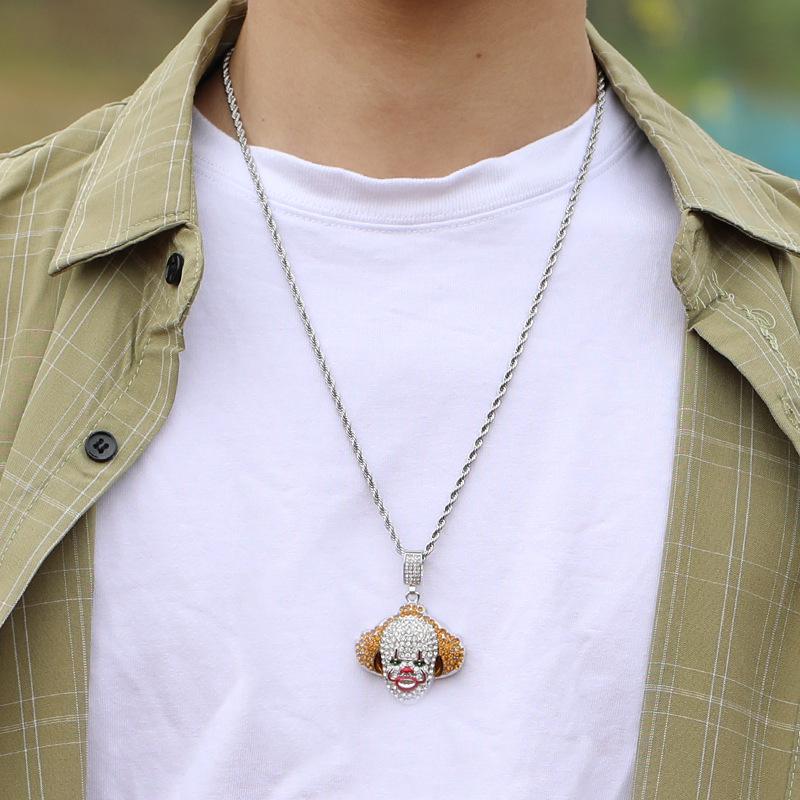 Hip Hop Trendsetter Rhinestone Clown Pendant Cuban Necklace - Elegant European/American 3D Jewelry Accessories