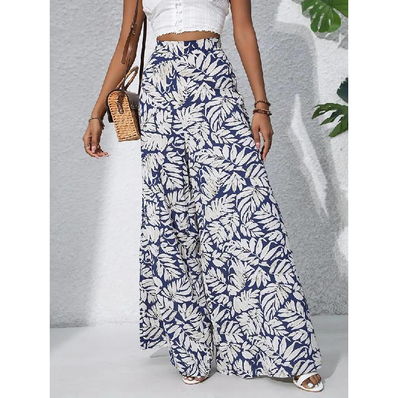 2026 Summer New Printed Wide-Leg Pants, Fashionable and Elegant Vacation Style, Elastic Waist Wide-Leg Long Pants for Women