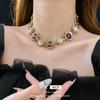 Vintage Diamond-Set Round Necklace: High Court Style Fashion Clavicle Chain Jewelry