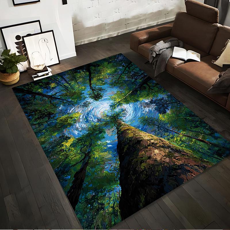 

Abstract Forest Canopy View Art Carpet with Green and Blue Design Suitable for use as an anti-slip for living room bedroom sofas 40x60cm( 15x23in )