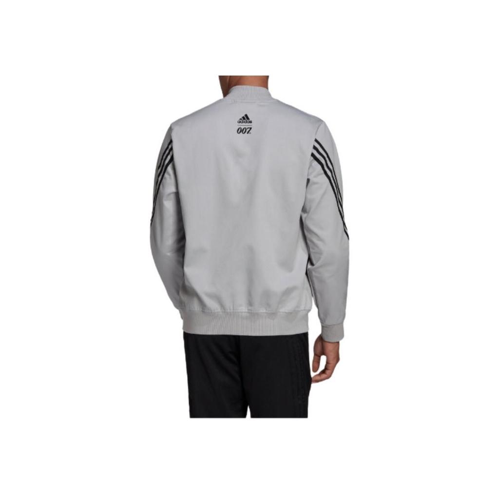 Adidas Striped Logo Print Zip-Up Sports Jacket Men Outerwear Grey GN6884