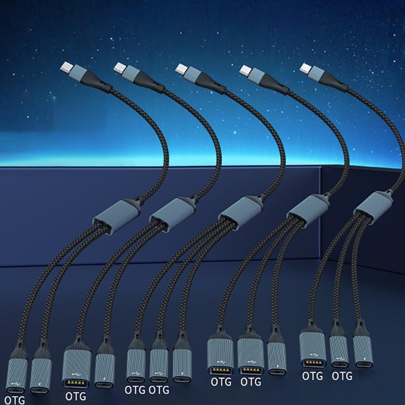 Type C Splitter Cable with 60W Charging and 480Mbps Data Transfer for Phones Tablets Laptops and More