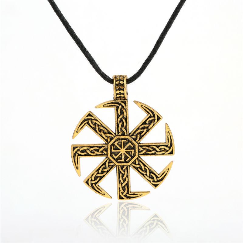 Teamer Wicca Round Necklace Men Norse Viking Runes Tree of Life Seal Pendants Wax Cord Link Chain Men's Necklace Jewelry Gifts